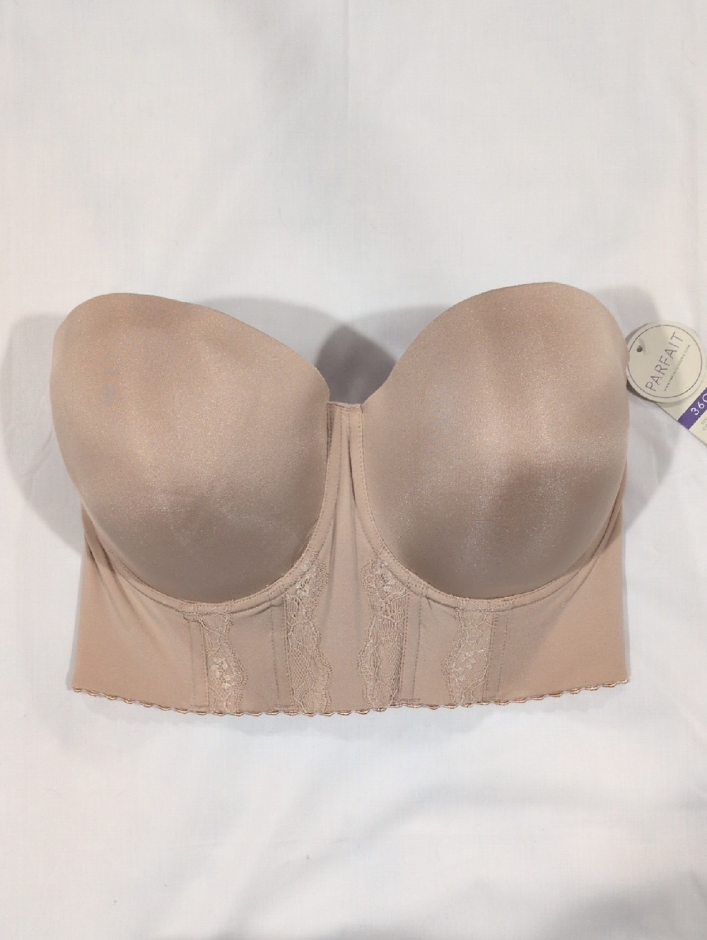 NWT Parfait 36G Elissa Full Busted Strapless Bustier Boned Longline Nude Lace